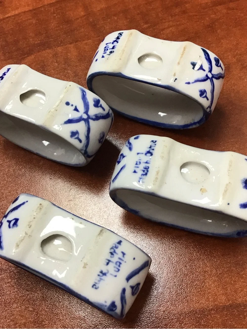 Vintage Pier One Ceramic Blue & White Batik Floral Napkin Holders (4)